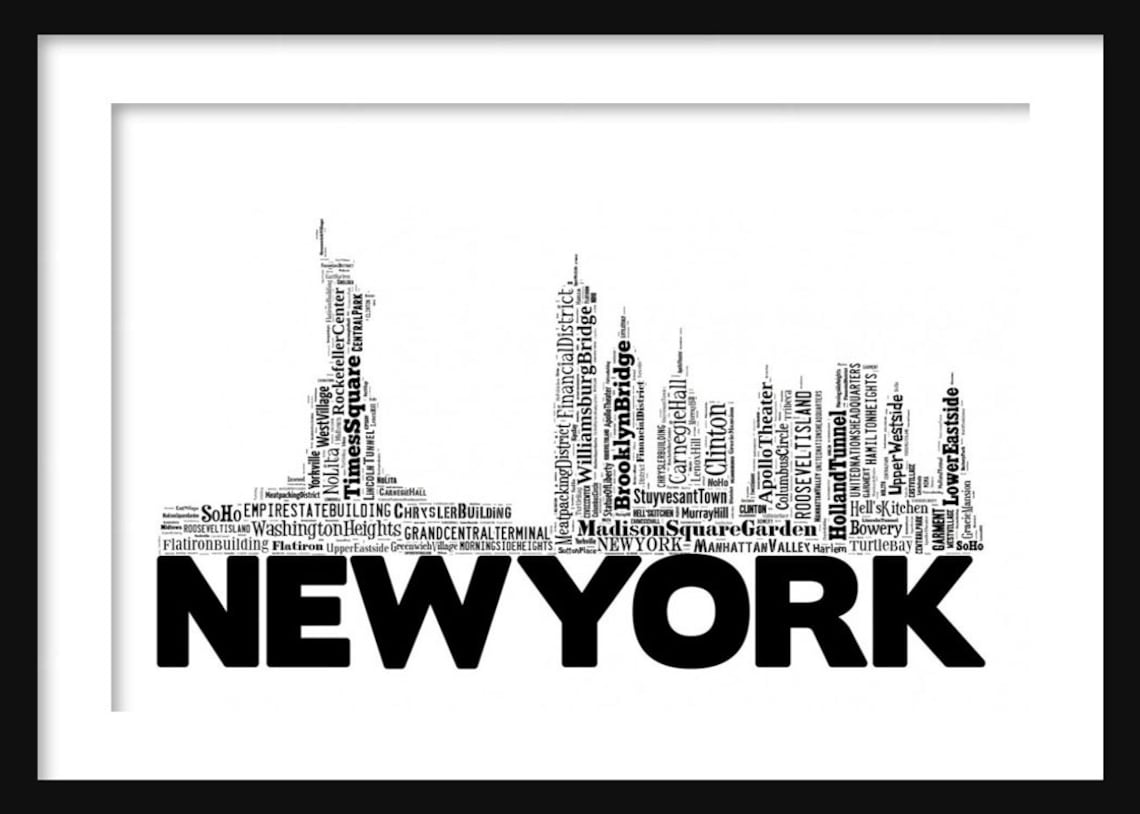 New York Skyline 2 Word Art Typography Print Poster Etsy