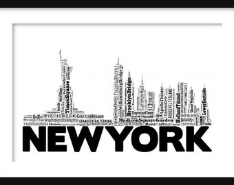 New York Skyline 2 Word Art Typography Print Poster