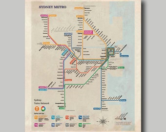 Sydney - Map - Metro Map - Print - Poster - MTA