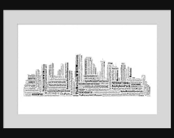 New Orleans Skyline  New Word Art Typography Typographical Print Poster