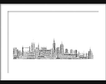 London Skyline Word Art Typography Print Poster Map