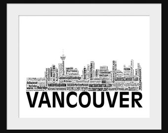 Vancouver Skyline Typography Print Poster Map White