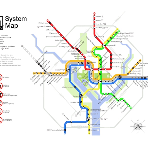 Washington Dc Map Etsy