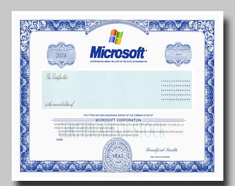 Microsoft - Stock Certificate - Custom - Faux Stock Certificate