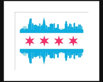 Chicago Skyline Print Poster Chicago Flaf