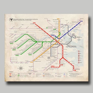 Boston - Map - Metro Map - Print - Vintage - Poster - MTA