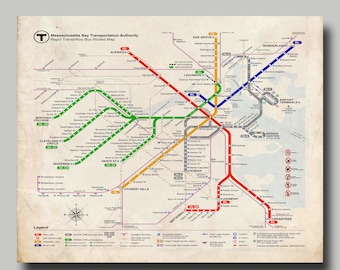 Boston - Map - Metro Map - Print - Vintage - Poster - MTA