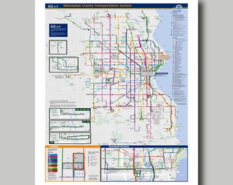 Milwaukee - Wisconsin - Map - Transportation - Print - Vintage - Poster - Metro