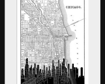 Chicago Map - Chicago Skyline - Print Poster
