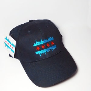 Chicago Flag - Baseball Cap - Baseball Hat - Skyline - Navy blue Hat