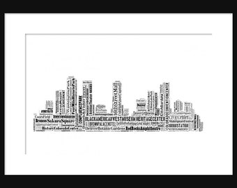 Denver Skyline  - Word Art Typography Black and White - Typographical Print Poster