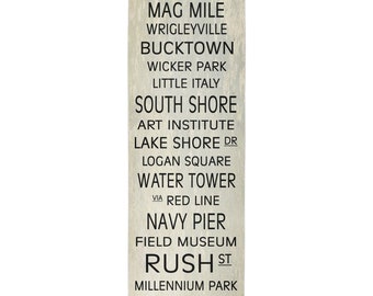 Chicago - Bus Roll - Hängende Leinwand - Druck - Fertig zum Aufhängen - Typografie - Transit Sign - Bus Scroll - Individuell