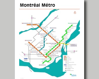 Montreal - Canada - Map - Metro Map - Transportation - Bus - Print - Poster