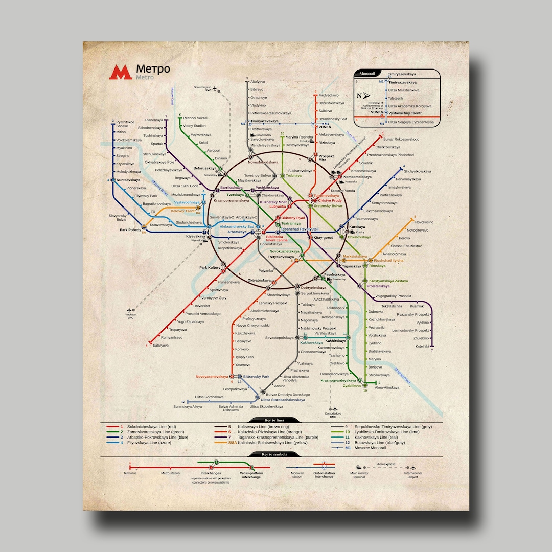 Moscow - Map - Metro Map - Print - Vintage - Poster - Underground
