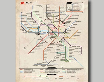 Moscow - Map - Metro Map - Print - Vintage - Poster - Underground