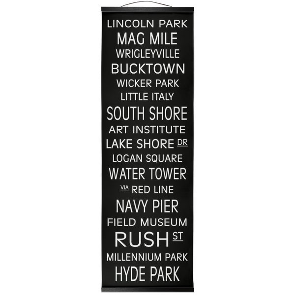 Chicago - Bus Roll - Hanging Canvas - Print - Ready To Hang - Typography - Transit Sign - Bus Scroll - Custom