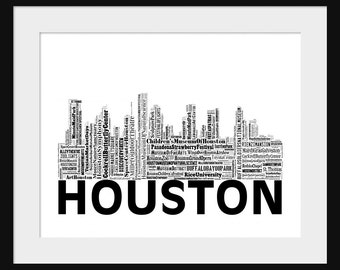 Houston  Skyline Word Art  Typography Print Poster Title