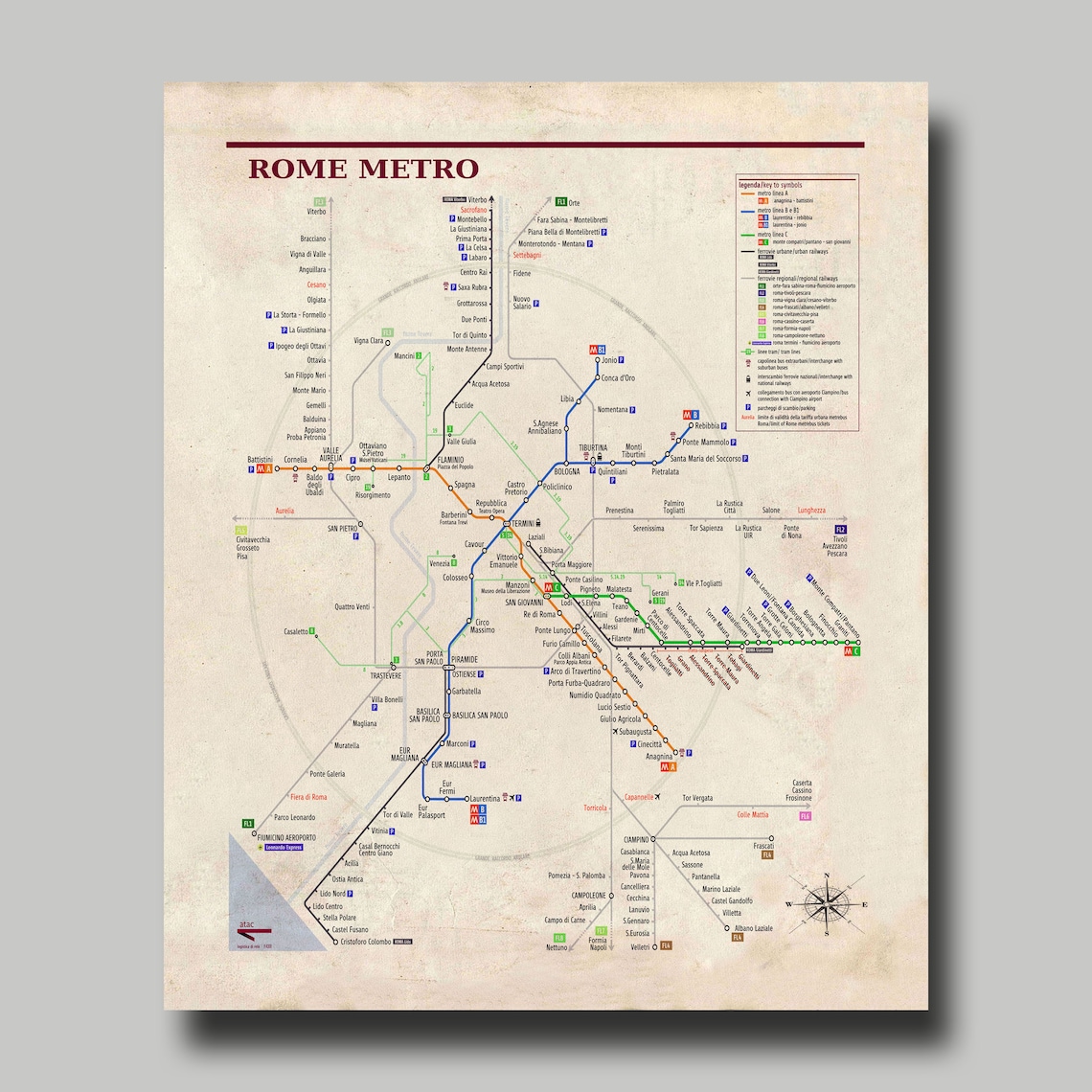 Rome - Map - Metro Map - Print - Poster - MTA - Etsy