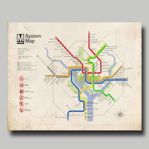 Washington DC Map - Metro Map - Print - Poster