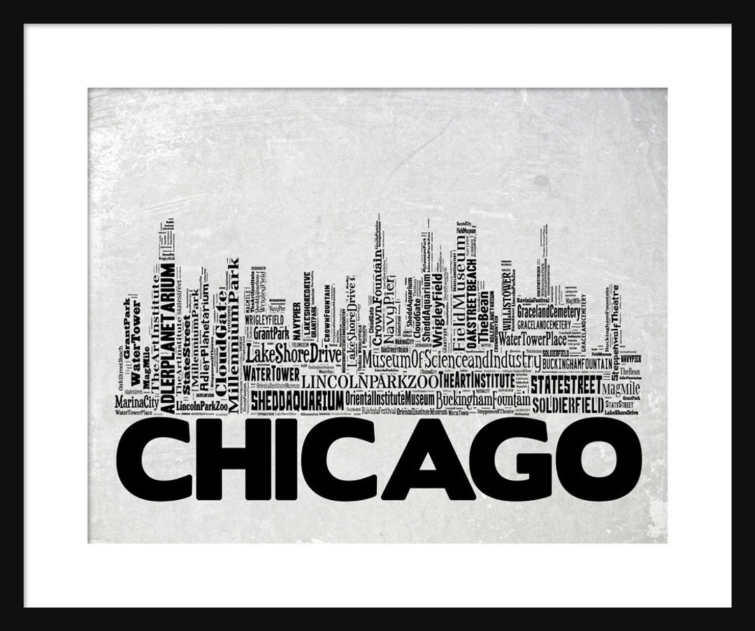 Chicago Skyline Word Art Typography Typographical Print Poster - Etsy