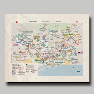 Barcelona - Spain - Map - Metro Map - Print - Vintage - Poster - MTA