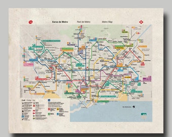 Barcelona - Spain - Map - Metro Map - Print - Vintage - Poster - MTA