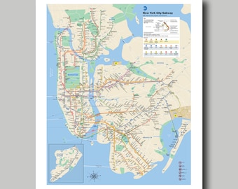 New York - Manhattan - Brooklyn - Bronx - Map - Metro Map - Print - Poster - Subway Map