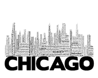 Chicago Skyline 2 Typography Print Poster