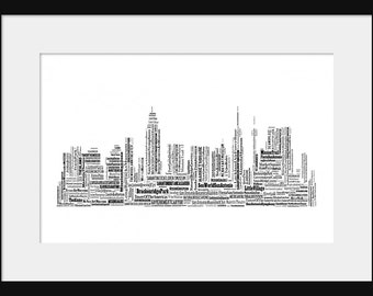 San Antonio Skyline  - Word Art Typography White - Typographical Print Poster