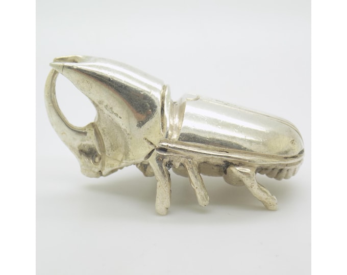 Vintage Italian Handmade Genuine Silver Hercules Beetle Heavy Figurine Milan 1940s 1950s 800 Continental Silver Rare Insect Sculpture Decor