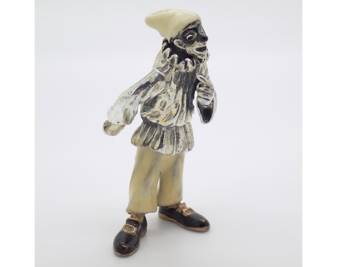 Vintage Italian Handmade Genuine Silver & Brass Angini Branded "Commedia dell'Arte" Pulcinella Figurine Rare and Solid Statue