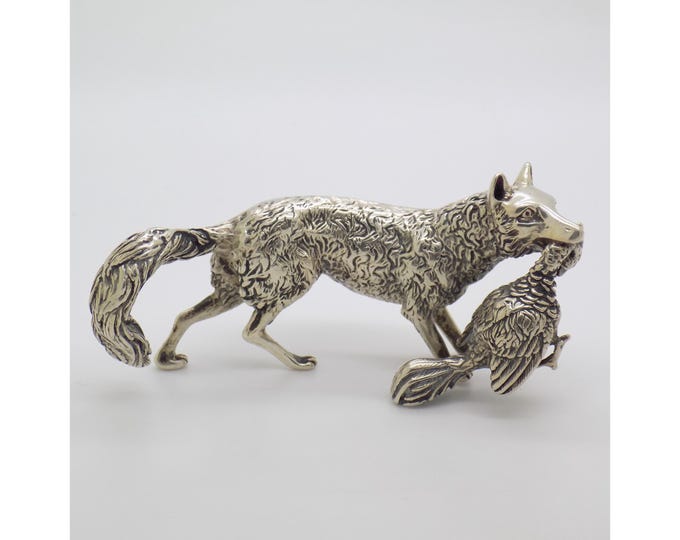 Vintage Italian Handmade Genuine Silver Fox Figurine, Large Detailed Hunting Scene Miniature made in Vicenza Collectible 1960s