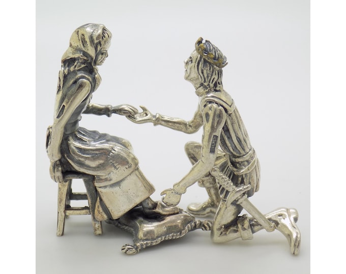 Vintage Italian Handmade Genuine Silver Cinderella and Prince Figurines Arezzo Tuscany 800 Continental Silver Rare Pair Fairy Tale Decor