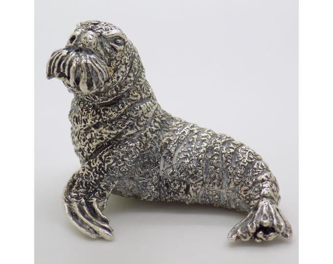 3-oz. Vintage Italian Handmade Genuine Silver Walrus Figurine Large Detailed Sculpture by Mario Cerreti Animal Miniature Tuscany 1960s