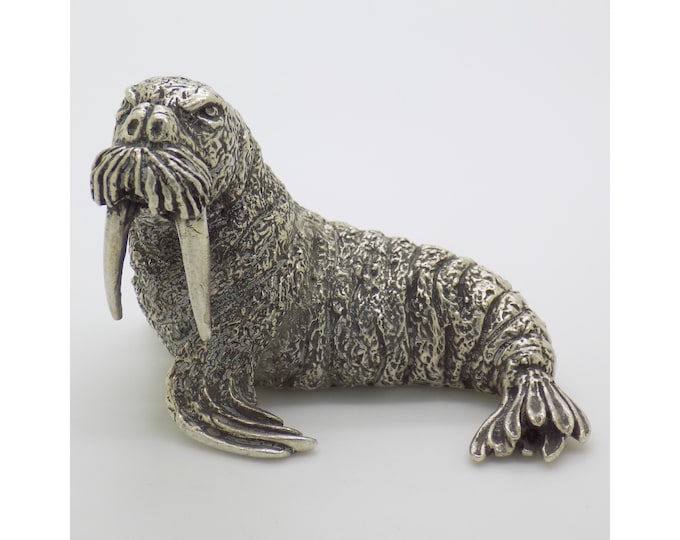 Featured listing image: 3-oz. Vintage Italian Handmade Genuine Silver Walrus Large Figurine by Mario Cerreti of Arezzo, 1950s Heavy Solid 800 Silver Statue Decor