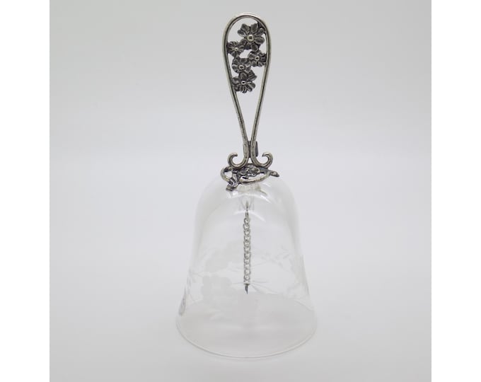 Vintage Italian Handmade Genuine Silver Bell with Decorated Glass and Silver Handle, Home Decoration