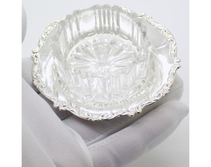 Vintage Italian Handmade Silver Decorative Salt Cellar with Glass Insert, Handmade 1970s Table Decor