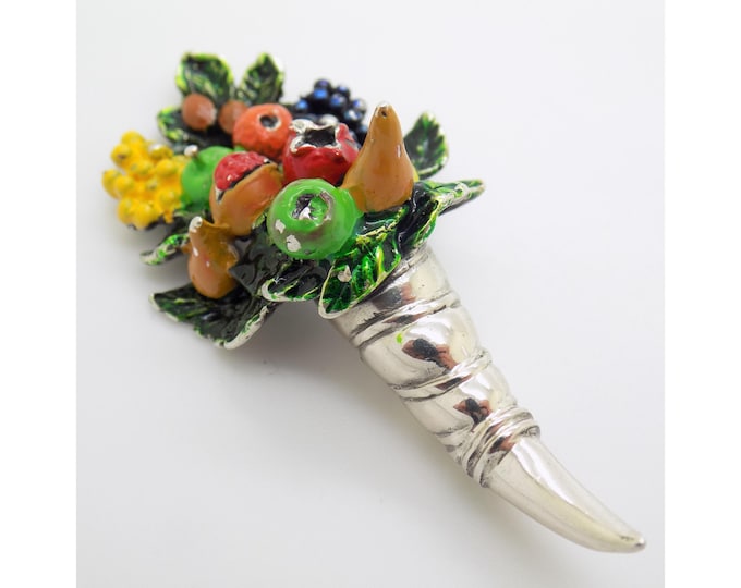 Vintage Italian Silver Cornucopia Charm, Handmade 800 Silver Figurine, Tuscany 1970s-80s