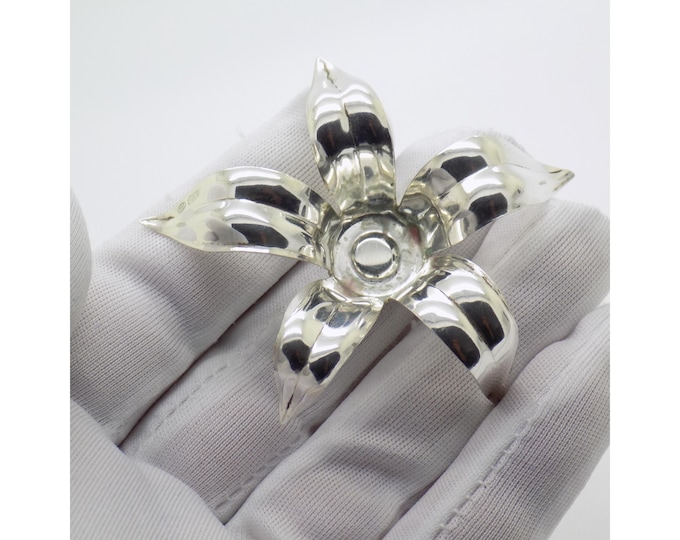 Vintage Italian Silver Handmade Flower Candle Holder Miniature Padova Handmade Decorative 1980s