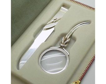 Vintage Italiaans zilver 800 bureauset met vergrootglas en briefopener