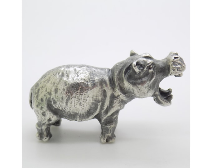 Vintage Italian Handmade Genuine Silver Rare Hippopotamus Figurine Miniature made in Tuscany (Arezzo)