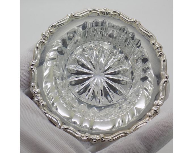 Vintage Italian Handmade Silver Decorative Salt Cellar with Glass Insert, Handmade 1970s Table Decor