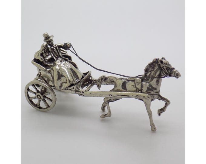 Vintage Italian Handmade Sterling Silver "Just Married" Carriage Figurine, Romantic Wedding Sculpture