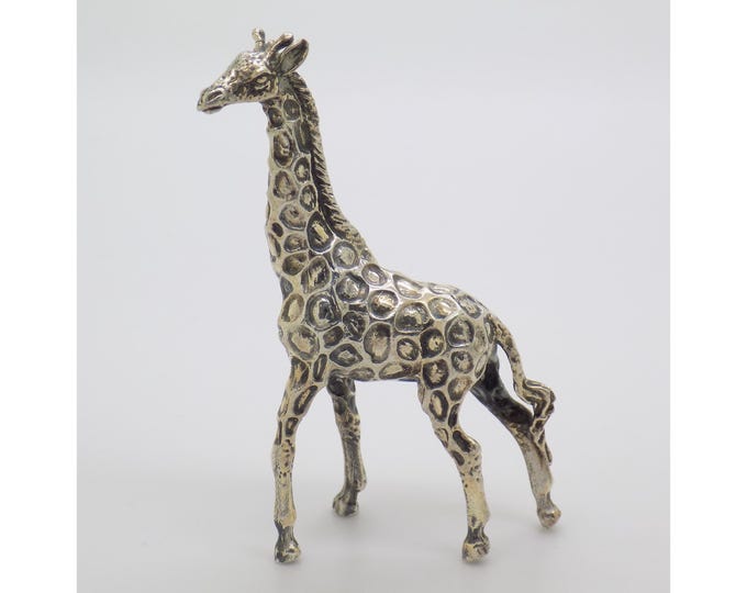 Vintage Italian Handmade Genuine Silver Detailed Large Giraffe Figurine Miniature Sculpture