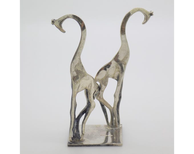 Vintage Italian Handmade Genuine Silver Modernist Giraffes Figurine, Miniature
