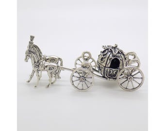ビンテージ ヨーロッパ 皇室 馬車 ミニチュア 銀835 シルバー スターリング 純銀製シンデレラかぼちゃ馬車ミニチュア、スターリングシルバーの馬車