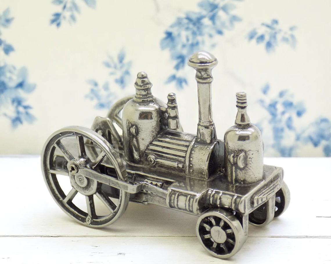 ヴィンテージ イタリア製 ハンドメイド 純正シルバー 蒸気機関車 可動
