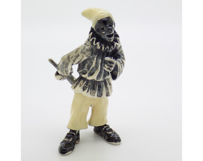 Vintage Italian Handmade Italian Silver Pulcinella Figurine "Commedia dell'Arte" Enameled Statue made in Tuscany 1980s/90s