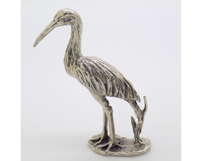 Vintage Italian Handmade Genuine Silver River Bird Heron Solid & Rare Figurine