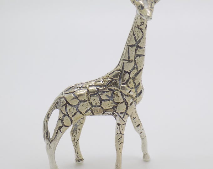 Vintage Italian Handmade Genuine Silver Giraffe Figurine Large Miniature Vicenza 800 Continental Silver Animal Sculpture Cabinet Curiosity